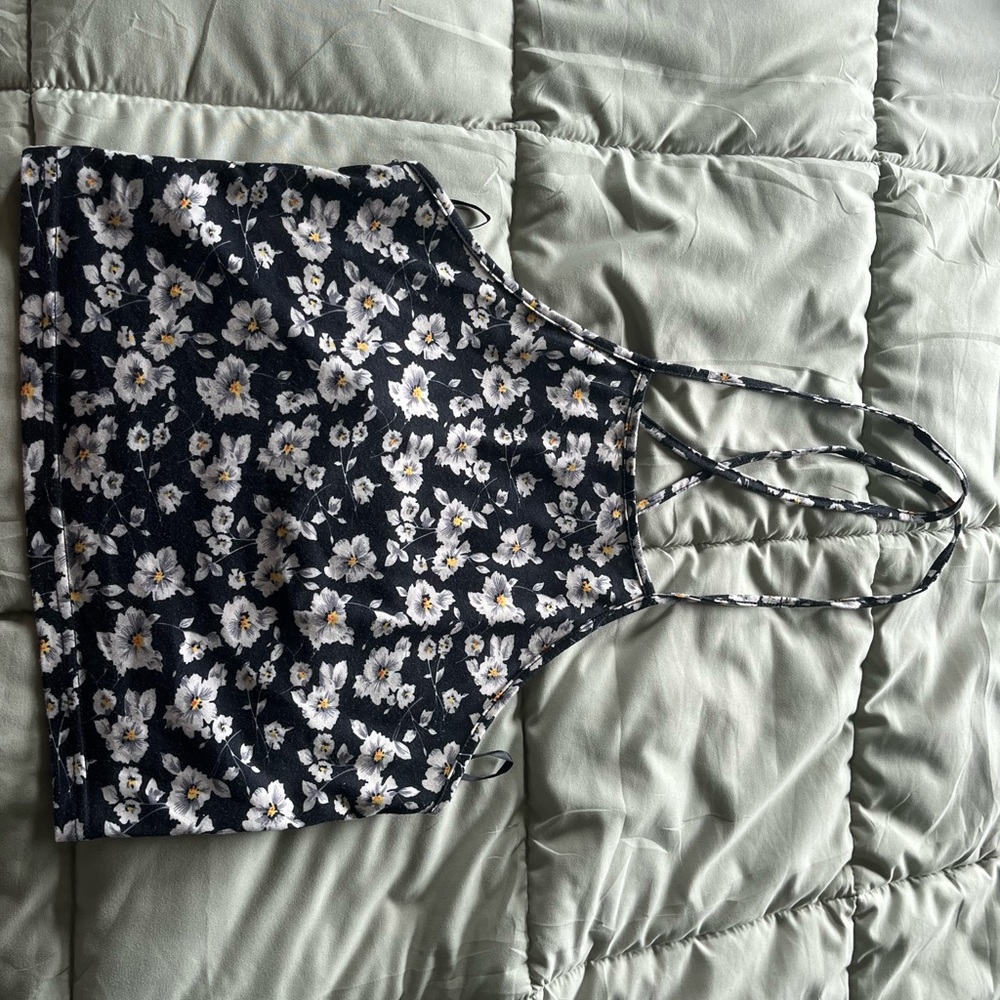 Black flower halter top